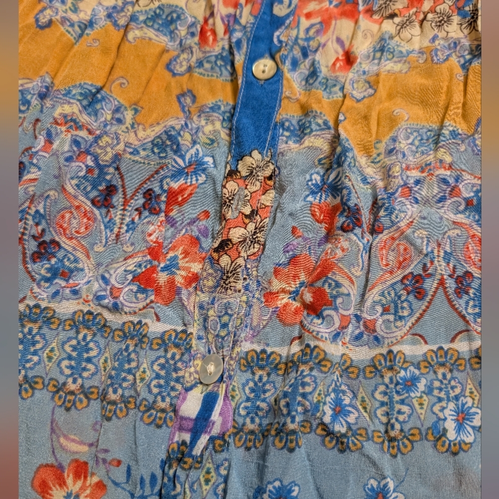 Soft Surroundings Blue Patterned Button-Up Shirt … - image 2